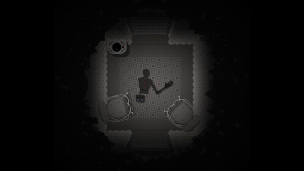 Une capture d'écran du jeu, un corps avec juste un bar dans un couloir sombre en vue du dessus